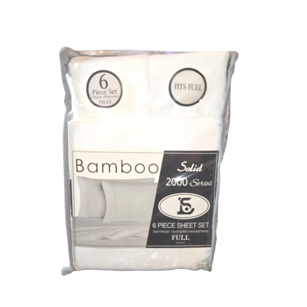 Bamboo 2000 Series 6Pc. Sheet Set Full White Deep Pocket Wrinkle Free Microfiber